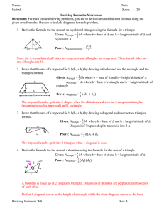 Deriving Formulas Worksheet