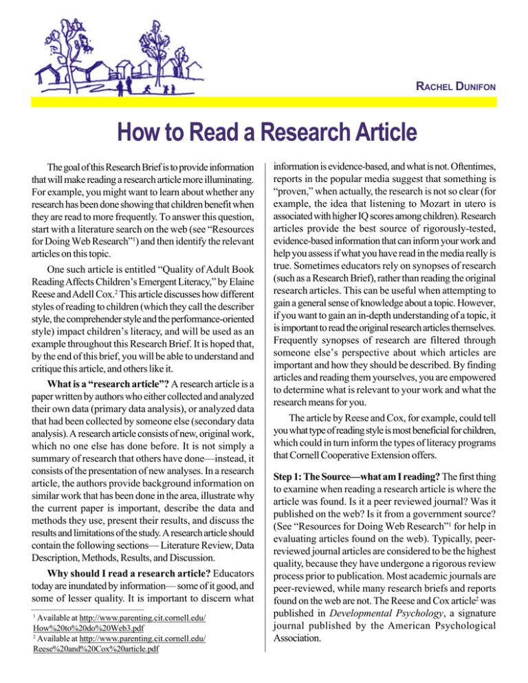 how to read a research article dunifon