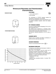 Wirewound Rheostats and Potentiometers Characteristics RT