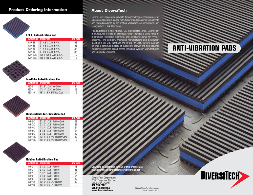 Diversitech MP4-E E.V.A 4" x 4" x 7/8" Pack of 4 Anti-Vibration Pad 