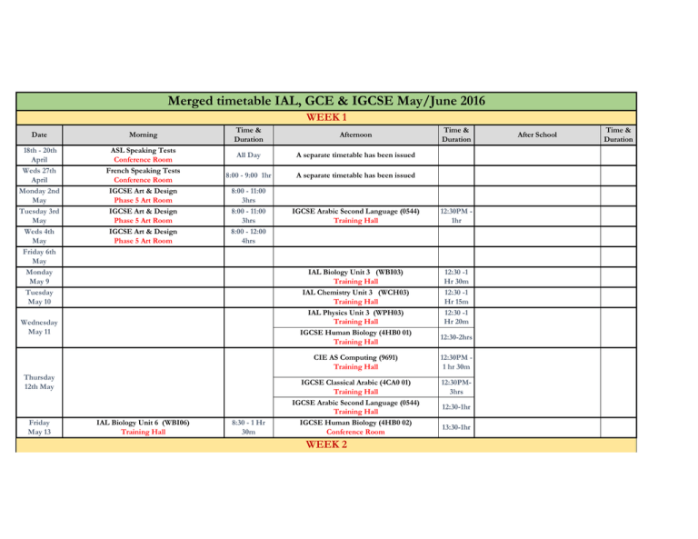 IGCSE IAL GCE Exam Timetable May