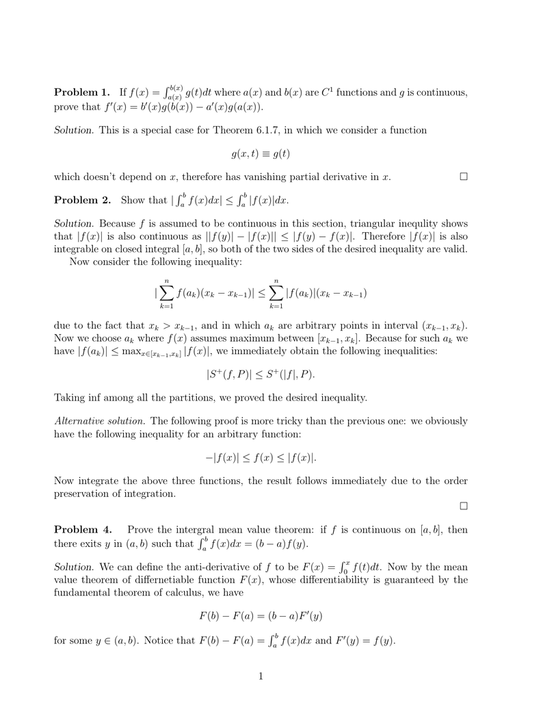 Problem 1 If F X G T Dt Where A X And B X Are C 1 Functions