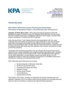 PRESS RELEASE KPA Offers Affirmative Action Planning for