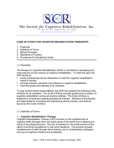 SCR Code of Ethics - The Society for Cognitive Rehabilitation