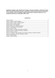 Regulations relating to safety delegates and working environment