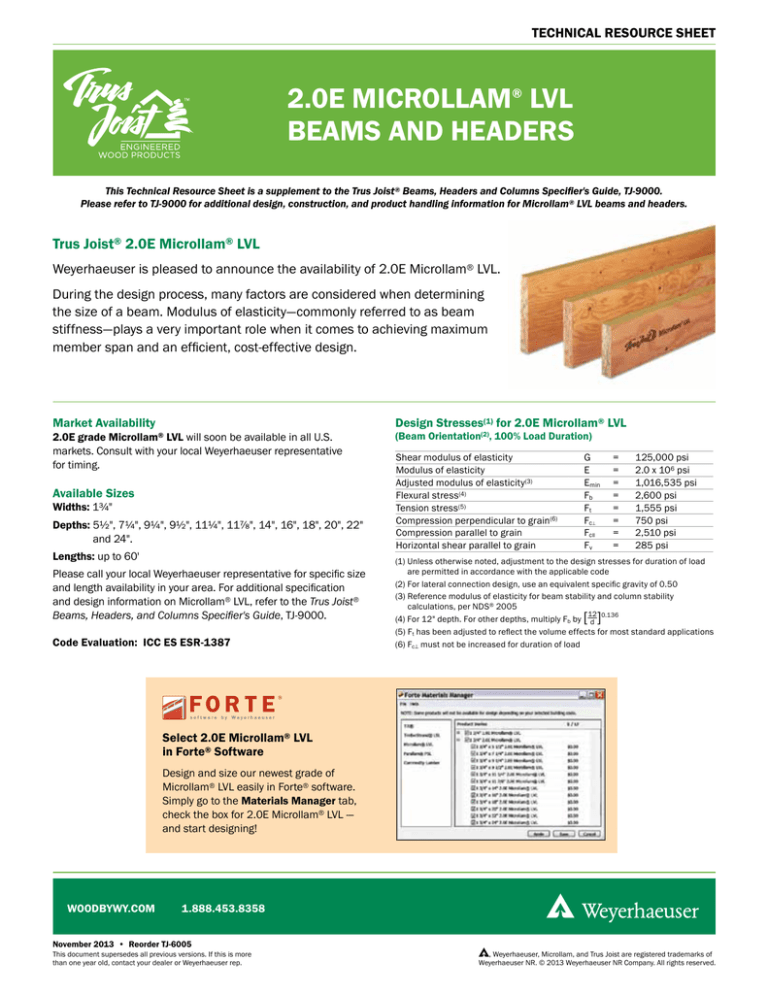 2 0E Microllam LVL Technical Resource Sheet