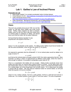 Lab 1: Galileo`s Law of Inclined Planes