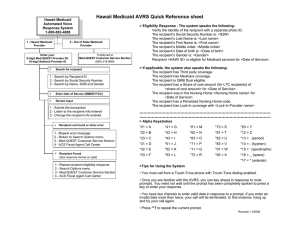 Hawaii Medicaid AVRS Quick Reference sheet