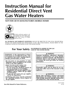 Instruction Manual for Residential Direct Vent Gas Water Heaters