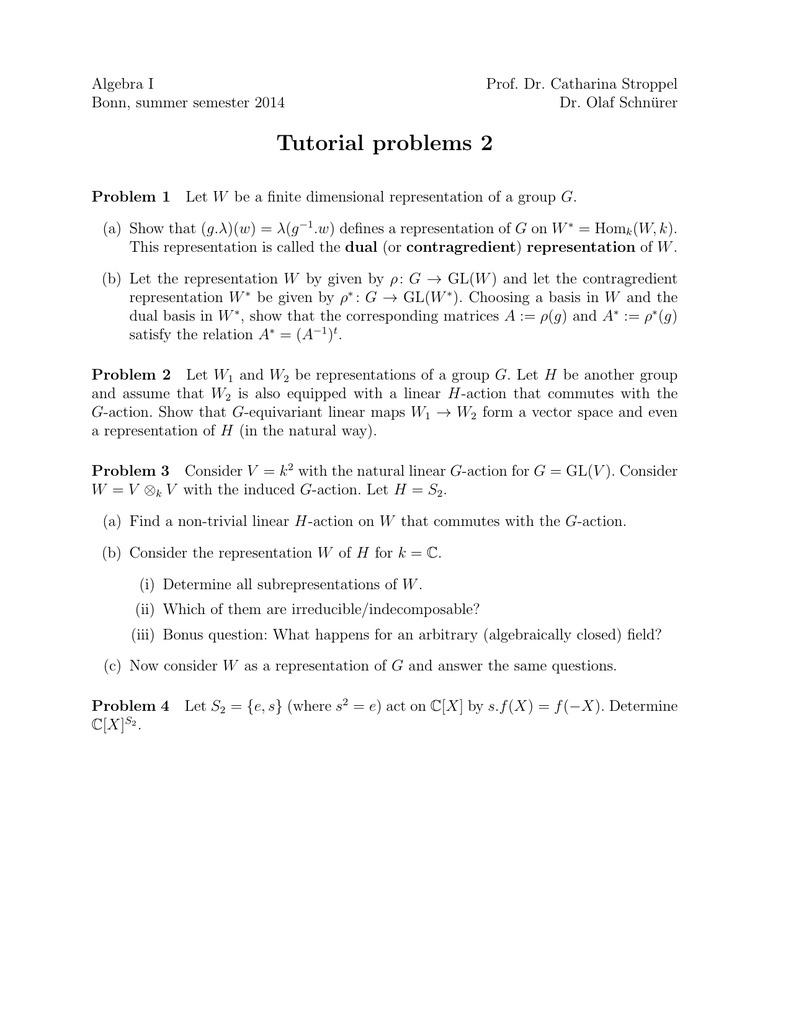 Tutorial Problems 2