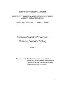 Reserve Capacity Procedure: Reserve Capacity Testing