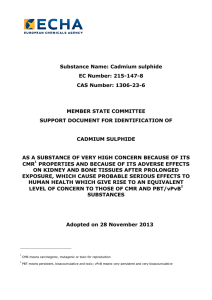 Cadmium sulphide EC Number: 215-147-8 CAS Number