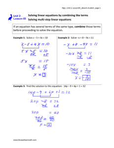 Solving linear equations by combining like terms