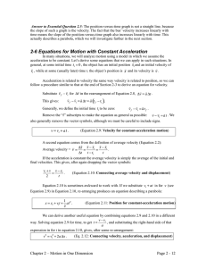 2-6 Equations for Motion with Constant Acceleration
