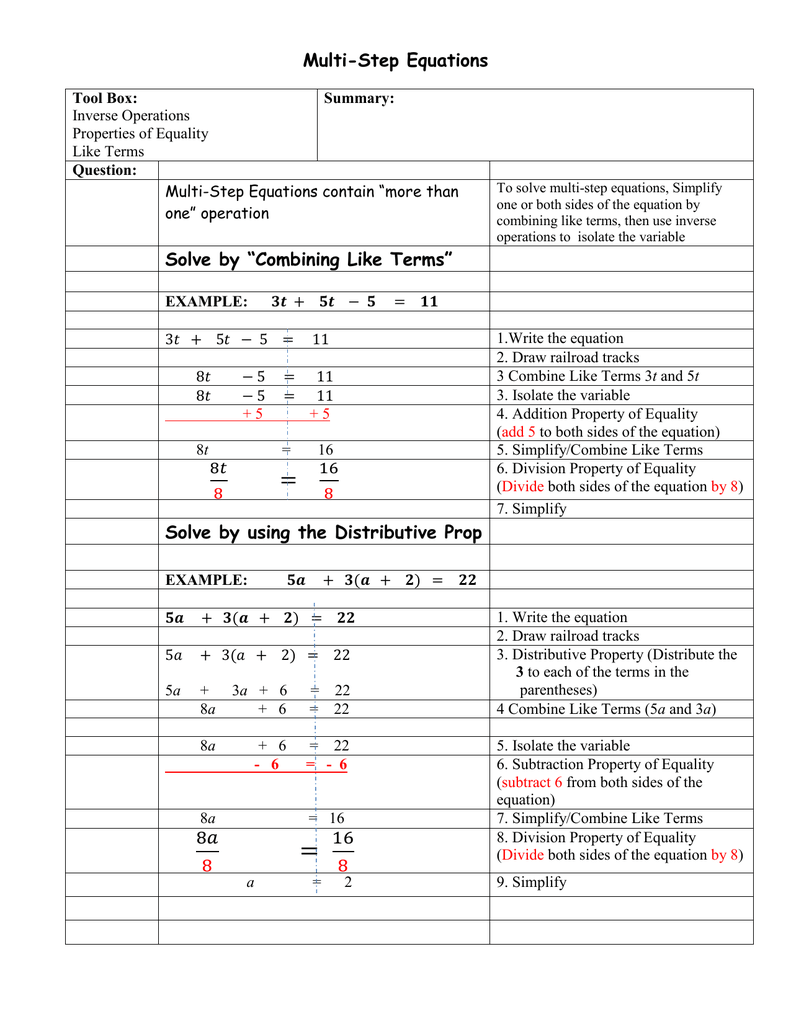 Multi-Step Equations Solve by “Combining Like Terms” Solve by Intended For Combining Like Terms Equations Worksheet