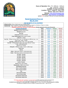 Rental Equipment Price List May 26, 2015
