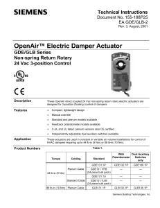 OpenAir™ Electric Damper Actuator GDE/GLB Series Non