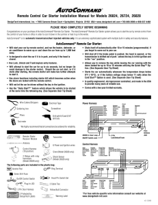 Remote Control Car Starter Installation Manual for