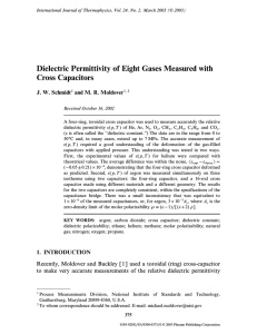 Dielectric Permittivity of Eight Gases Measured with Cross Capacitors