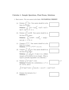 Calculus 1: Sample Questions, Final Exam, Solutions