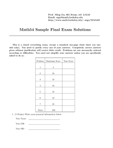 Math54 Sample Final Exam Solutions