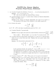 MATH 15a: Linear Algebra Practice Final Exam, Solutions