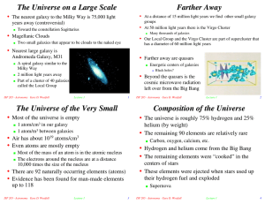 The Universe on a Large Scale Farther Away The Universe of the