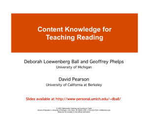 Content Knowledge for Teaching Reading