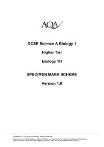 Biology: Specimen mark scheme