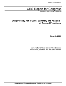 Energy Policy Act of 2005: Summary and Analysis of