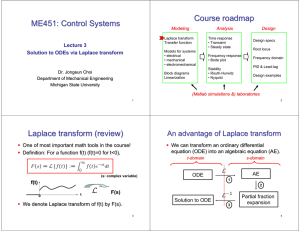 ME451: Control Systems Course roadmap Laplace transform (review)