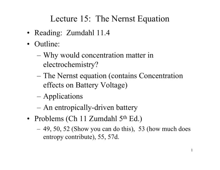 Lecture 15 The Nernst Equation