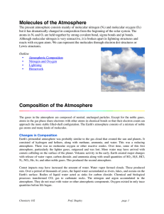 Molecules of the Atmosphere Composition of the Atmosphere