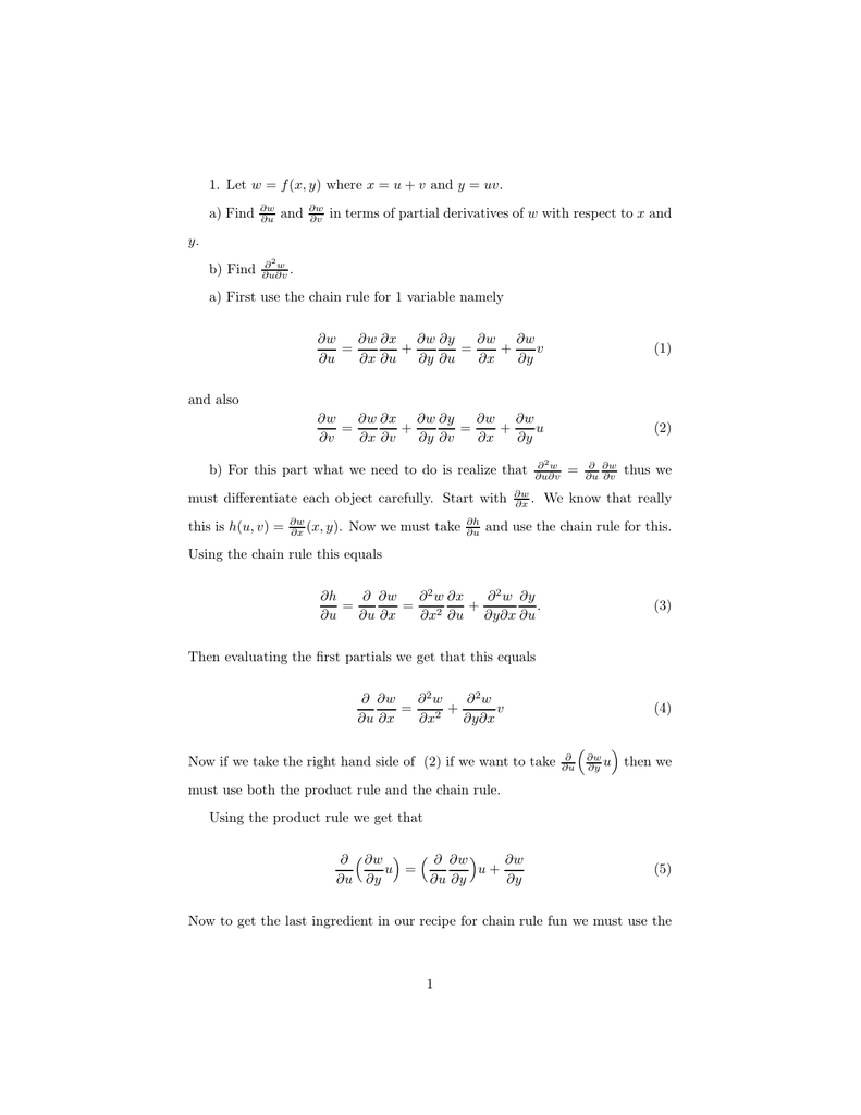 1 Let W F X Y Where X U V And Y Uv A Find W V In Terms