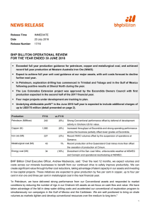 bhp billiton operational review for the year ended 30 june 2016