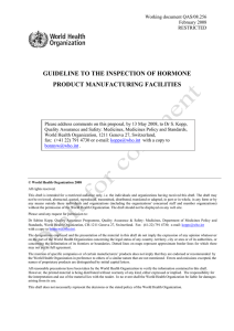 guideline to the inspection of hormone product manufacturing facilities