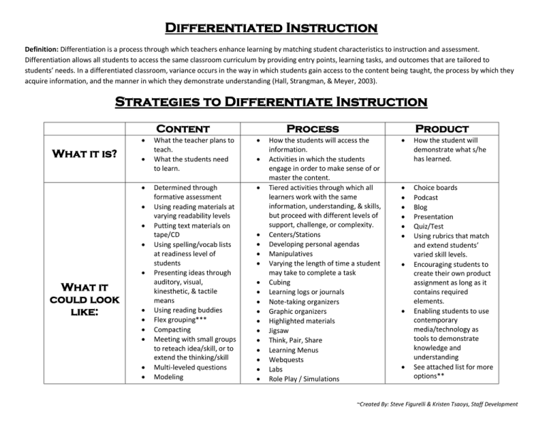 assignment differentiating instruction
