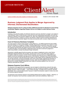 Business Judgment Rule Applies to Merger Approved by Informed