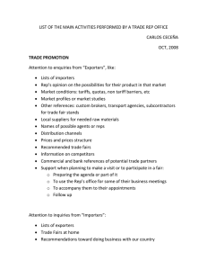 LIST OF THE MAIN ACTIVITIES PERFORMED BY A TRADE REP