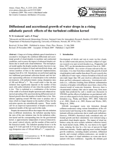 Diffusional and accretional growth of water drops in a rising