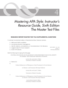 Mastering APA Style: Instructor`s Resource Guide, Sixth Edition The