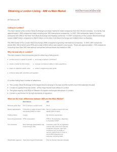 Obtaining a London Listing - AIM vs Main Market