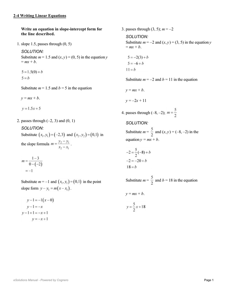 Write An Equation In Slope Intercept Form For The Line