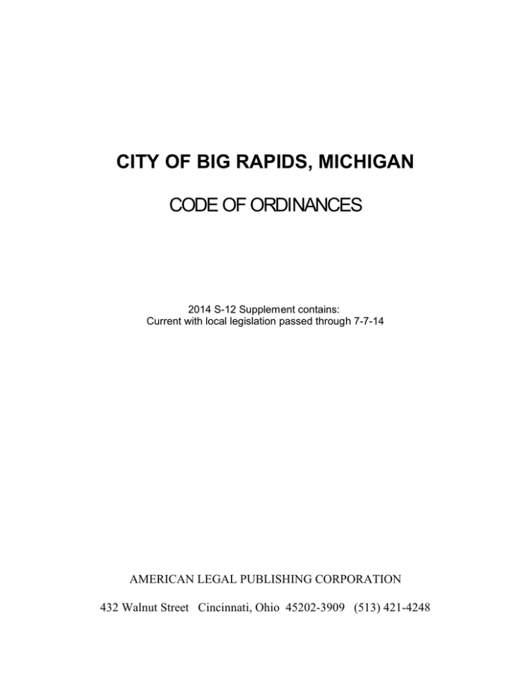 Full Code Of Ordinances Big Rapids