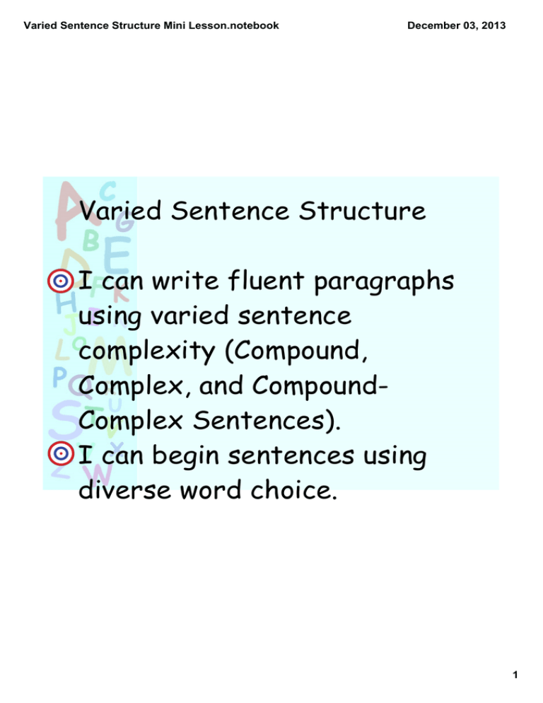 Varied Sentence Structure Mini Lesson notebook