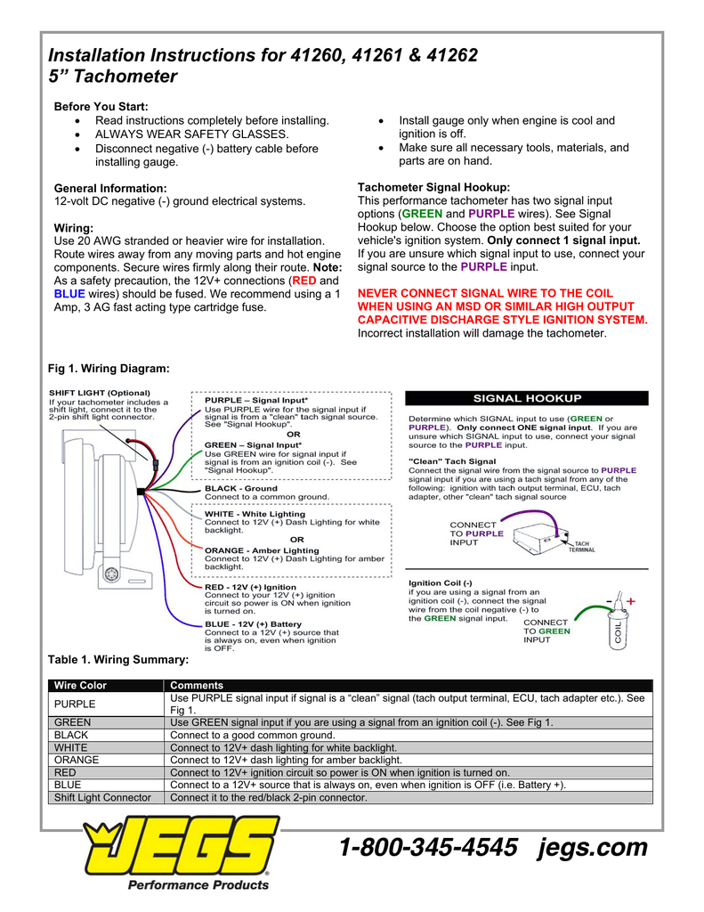 Installation Instructions For 5 Inch Tachometer