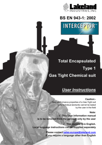 BS EN 943-1: 2002 Total Encapsulated Type 1 Gas Tight Chemical