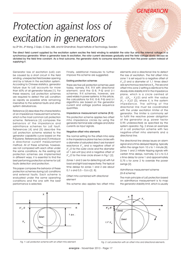 Protection Against Loss Of Excitation In Generators