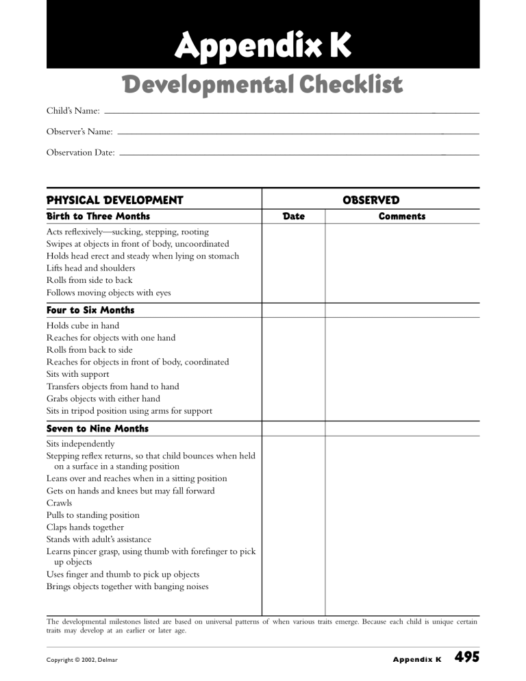 Developmental Checklist