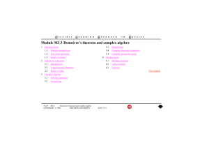 Module M3.3 Demoivre`s theorem and complex algebra